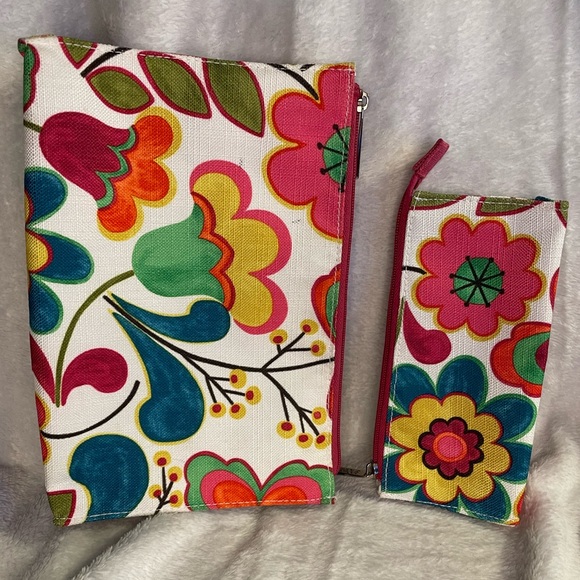 Clinique Colorful Floral Makeup Bag Pouches EUC - Picture 4 of 7